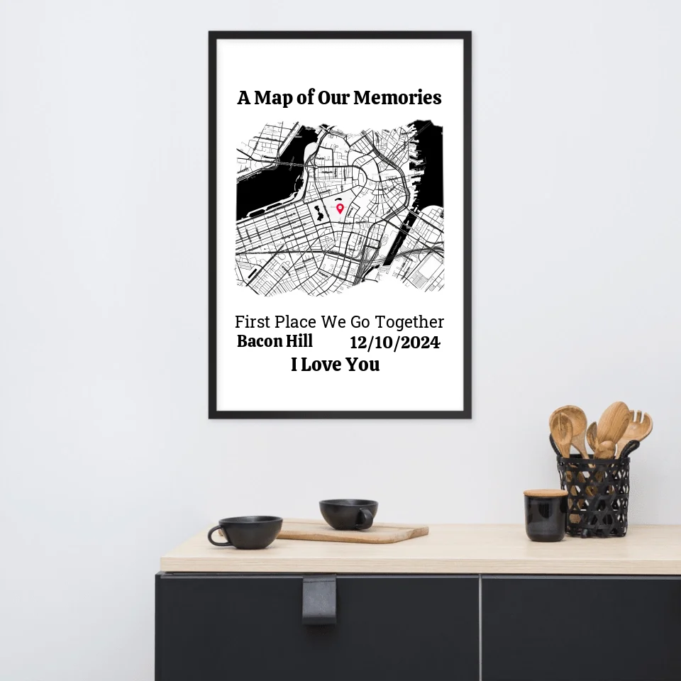 Personalized Map Frame – Custom Location & Date Gift for Couples