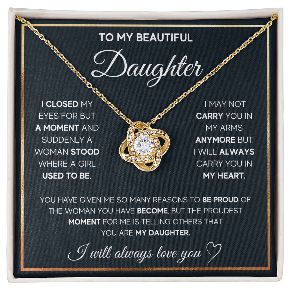 To My Daughter Necklace – "I Will Always Carry You in My Heart" Jewelry Gift with Message for Christmas