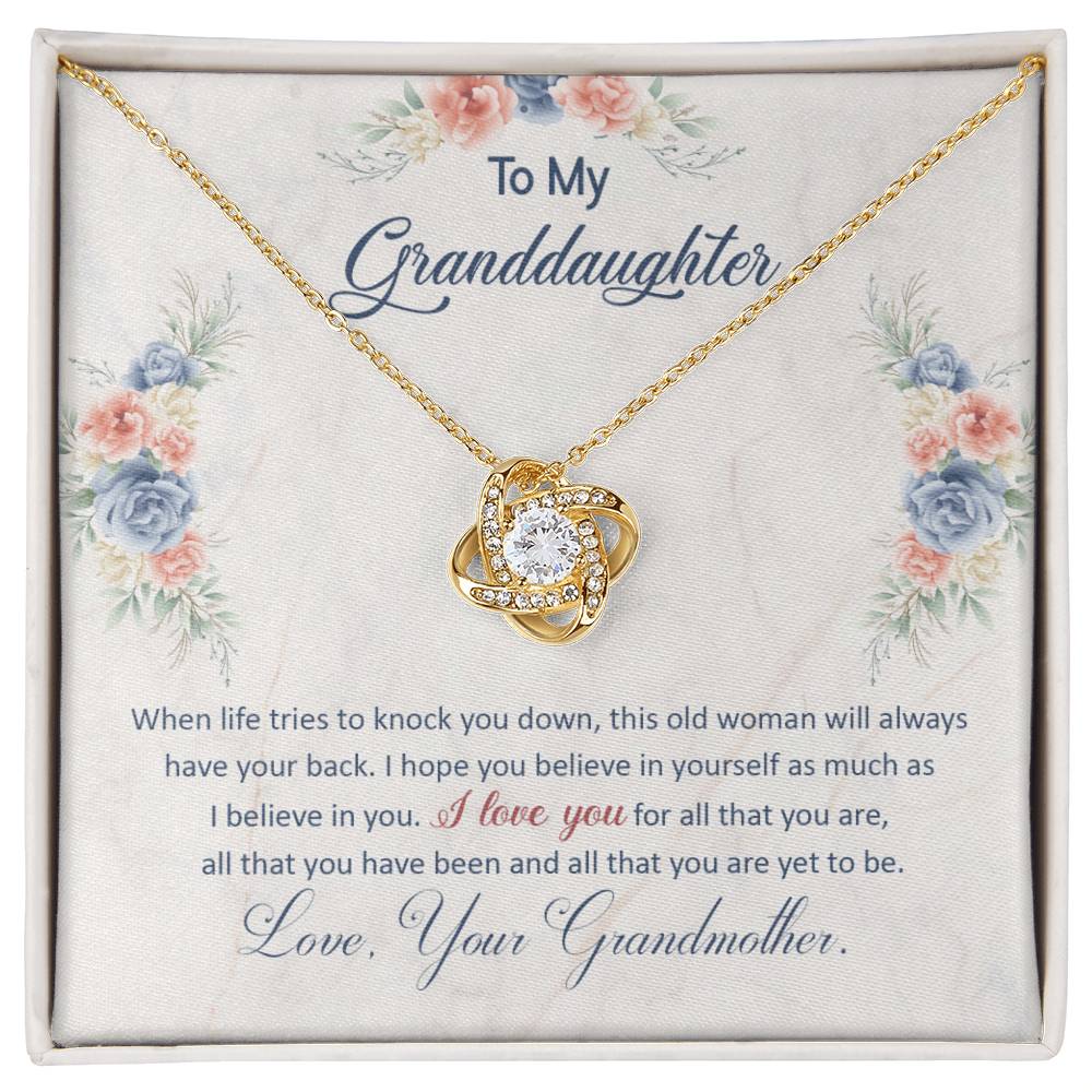 To My Granddaughter Necklace – "This Old Woman Will Always Have Your Back" Jewelry Gift with Message