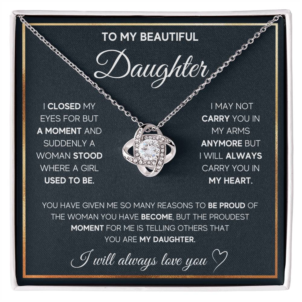 To My Daughter Necklace – "I Will Always Carry You in My Heart" Jewelry Gift with Message for Christmas