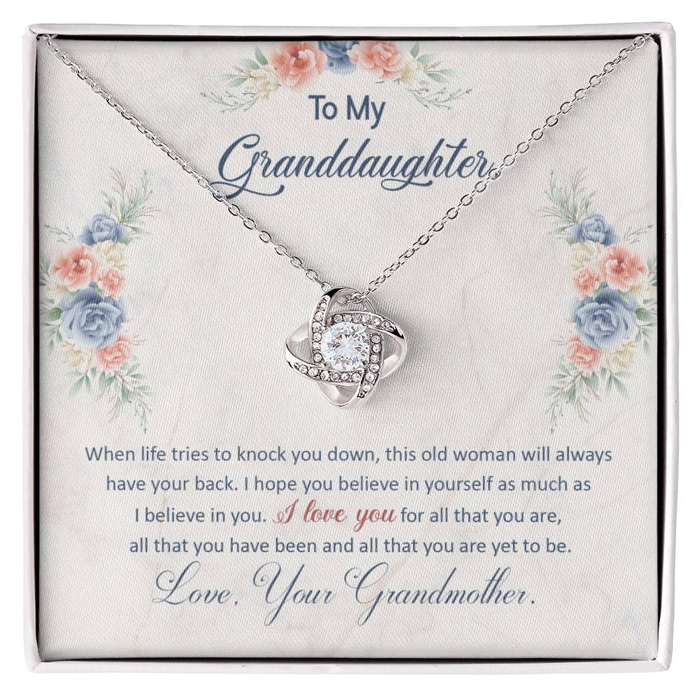 To My Granddaughter Necklace – "This Old Woman Will Always Have Your Back" Jewelry Gift with Message