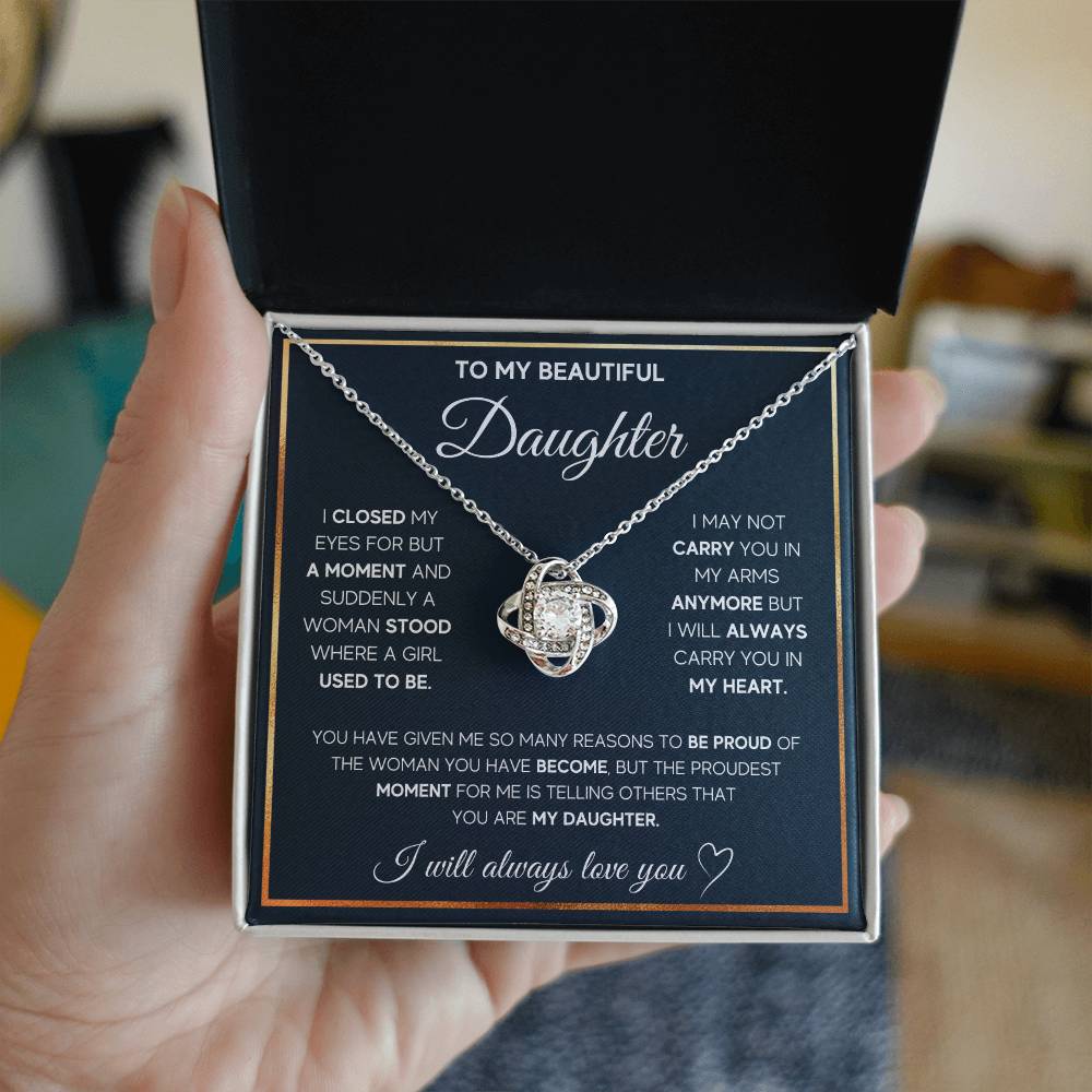 To My Daughter Necklace – "I Will Always Carry You in My Heart" Jewelry Gift with Message for Christmas