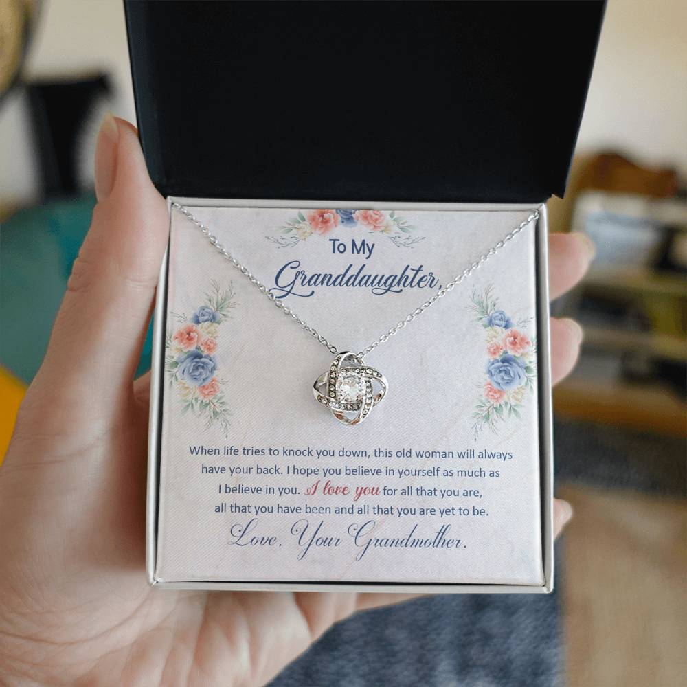 To My Granddaughter Necklace – "This Old Woman Will Always Have Your Back" Jewelry Gift with Message