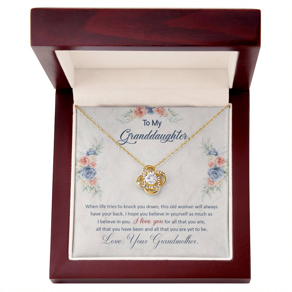 To My Granddaughter Necklace – "This Old Woman Will Always Have Your Back" Jewelry Gift with Message