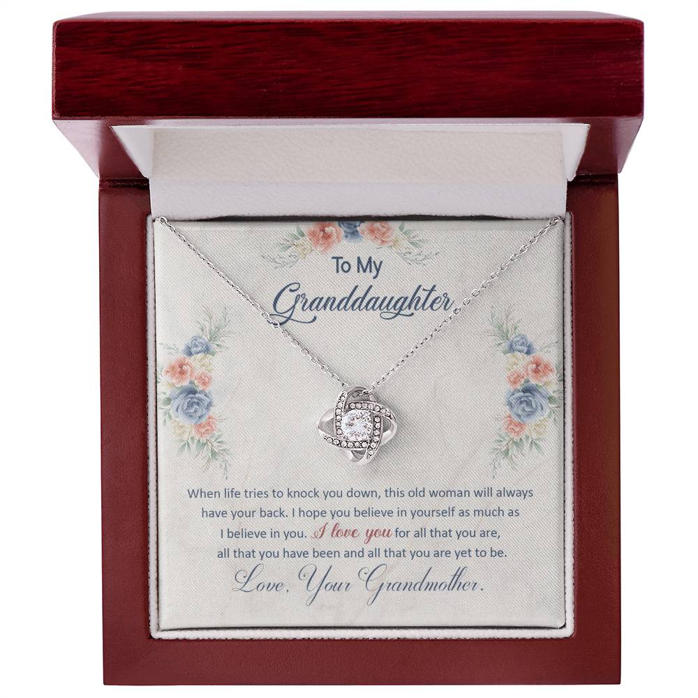 To My Granddaughter Necklace – "This Old Woman Will Always Have Your Back" Jewelry Gift with Message